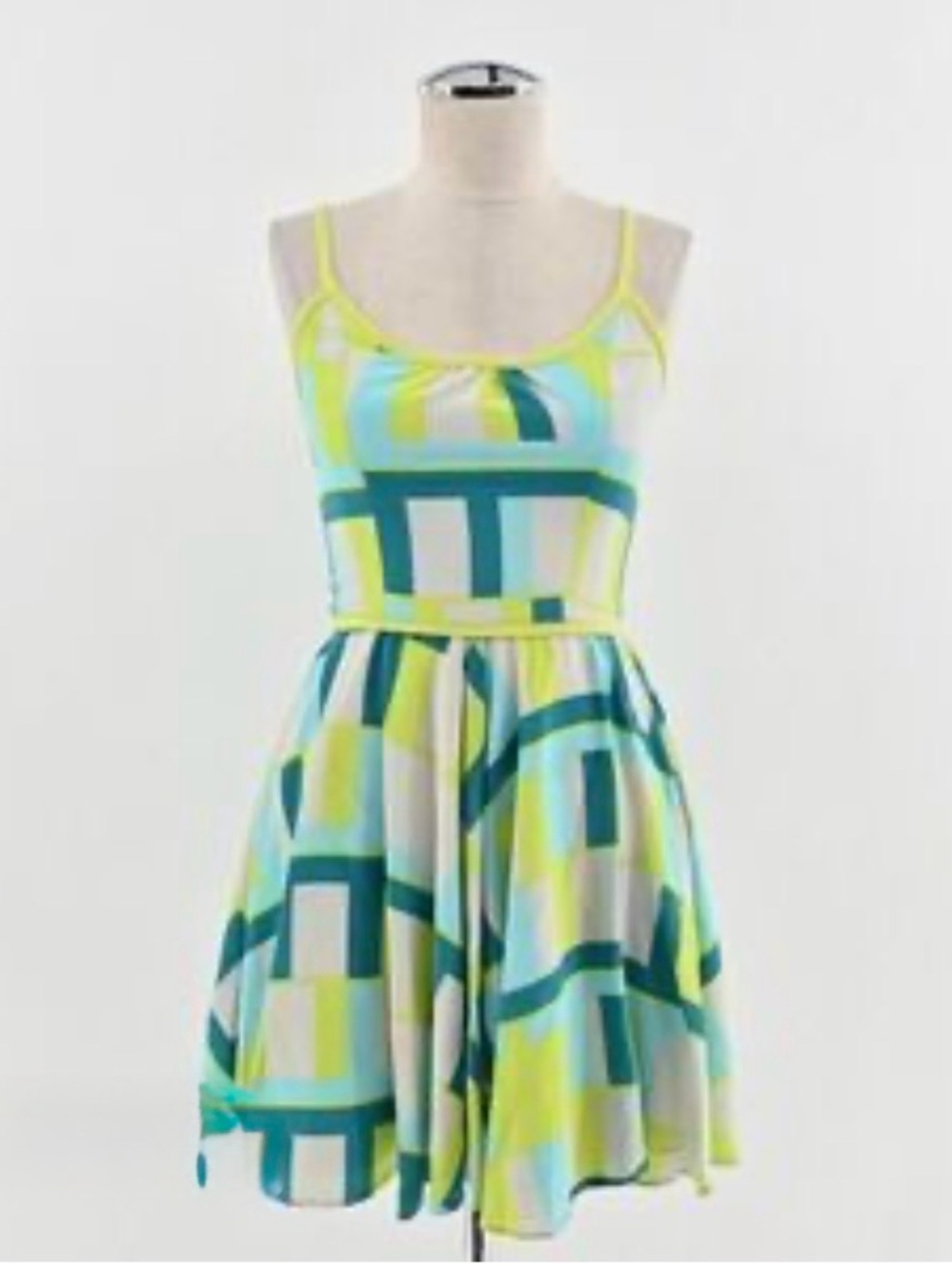 Amanda Uprichard Lime & Teal Geometric Spaghetti-Strap Dress